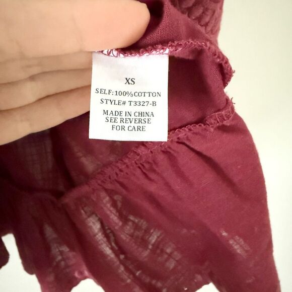 Böhme Edith Ruffle Long Sleeve Cotton Blouse in Burgundy - Size XS - Picture 6 of 6